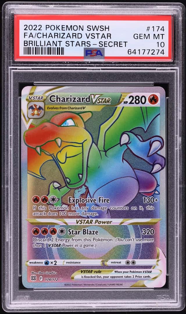 2022 Pokemon SWSH Brilliant Stars Rainbow Rare Charizard VSTAR #174 PSA 10 GEM MINT