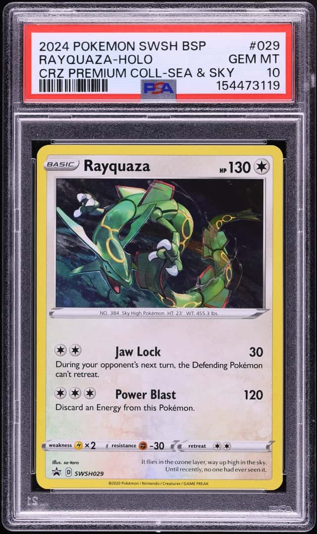 2024 Pokemon Sword & Shield Promo Crown Zenith Premium Sea & Sky Holo Rayquaza #SWSH029 PSA 10