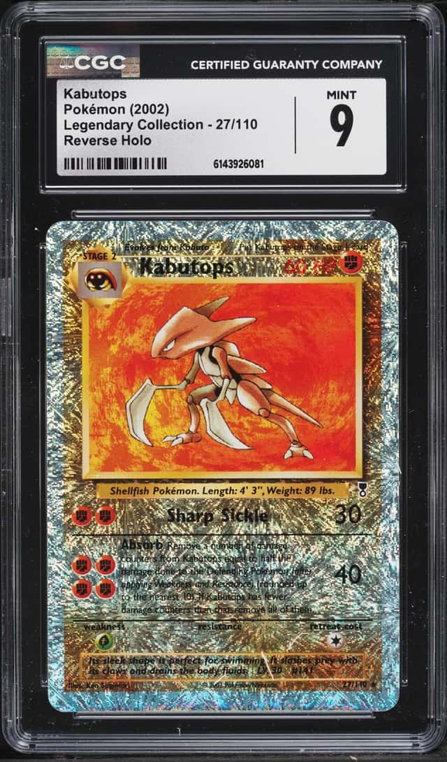 2002 Pokemon Legendary Collection Reverse Holo Kabutops #27 CGC 9 MINT