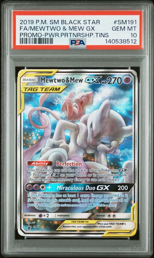 2019 POKEMON SM BLACK STAR PROMO FULL ART MEWTWO & MEW GX #SM191 PSA 10 GEM