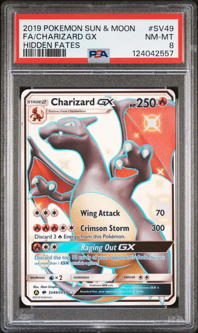 2019 Pokemon Sun & Moon Hidden Fates #SV49 FA Charizard GX PSA 8 NM-MT