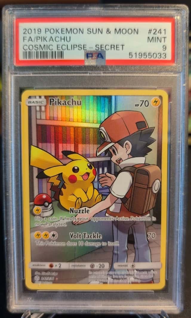 2019 Pokemon Sun & Moon Cosmic Eclipse Pikachu Full Art Secret Fa PSA 9 #241