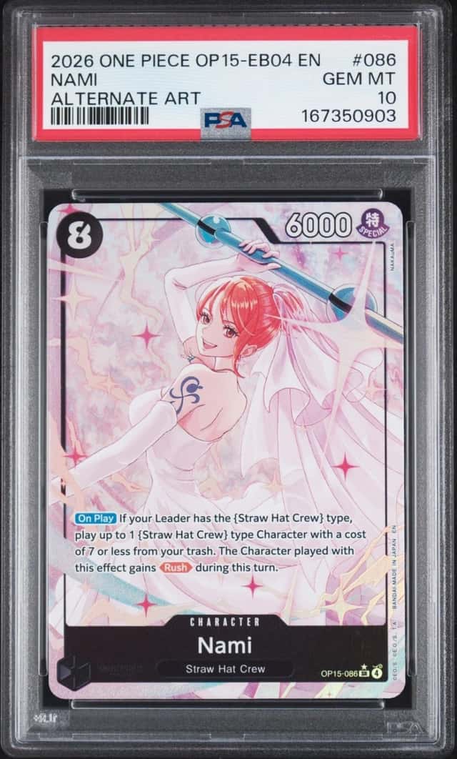 2026 ONE PIECE OP15-EB04-ADVENTURE ON KAMI'S ISLAND ALTERNATE ART NAMI PSA 10