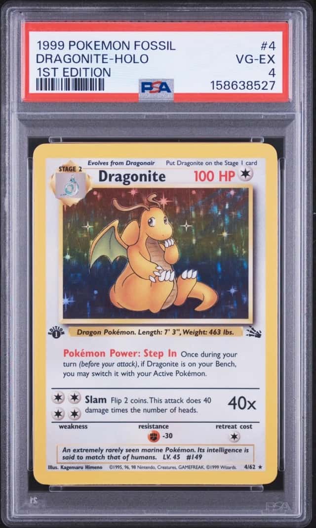 1999 POKEMON FOSSIL 1ST EDITION #4 DRAGONITE-HOLO PSA 4