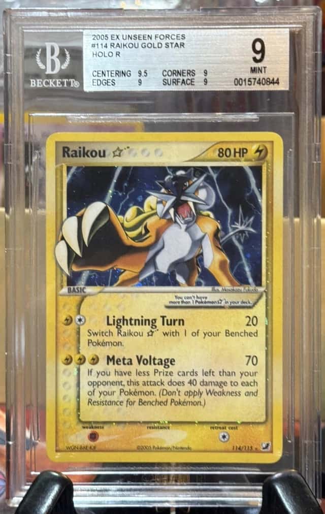 2005 POKEMON EX UNSEEN FORCES GOLD STAR #114 RAIKOU-HOLO BGS 9 MINT