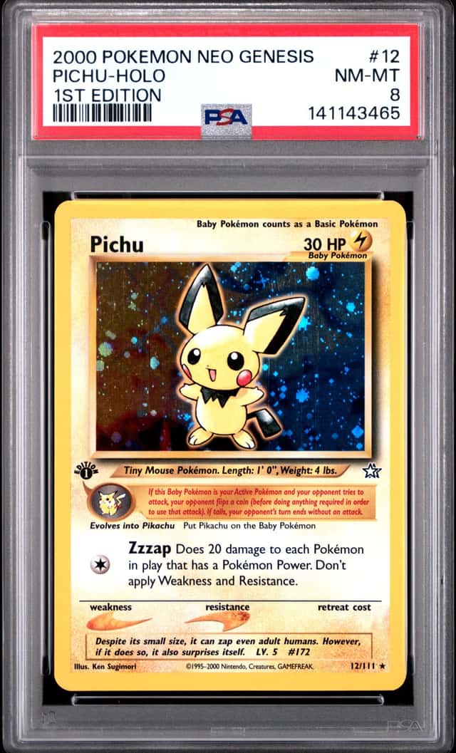 2000 Pokemon Neo Genesis 1st Edition #12 Pichu Holo PSA 8 NM-MT