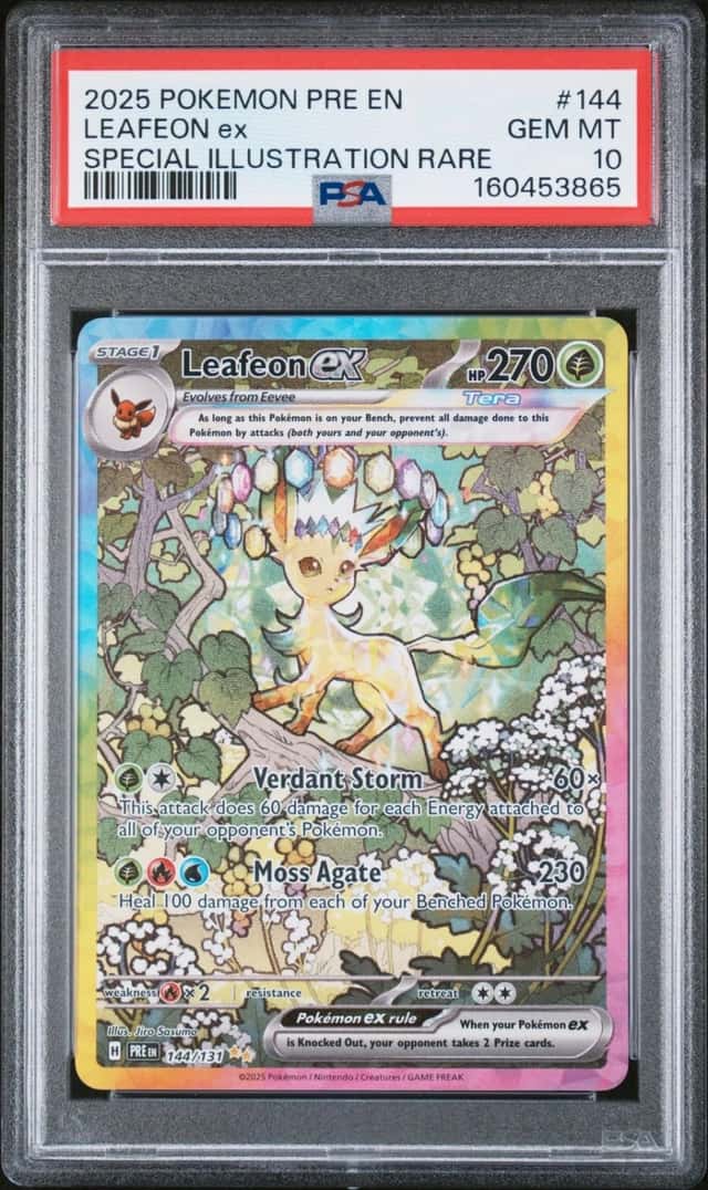 2025 POKEMON PRISMATIC EVOLUTIONS SPECIAL ILLUSTRATION RARE LEAFEON EX PSA 10