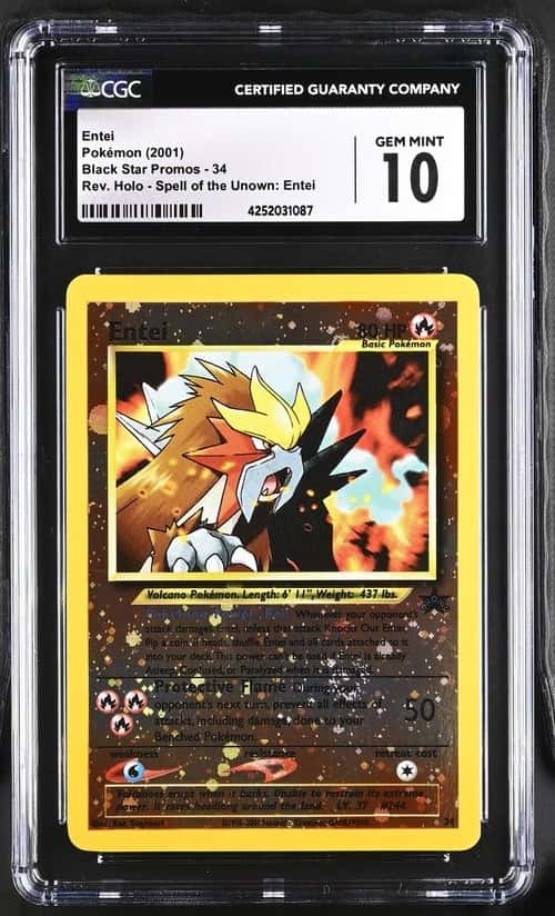 🌀 SWIRLED UP! 2001 Pokémon Entei Black Star Promo #34 Rev Holo CGC Gem Mint 10
