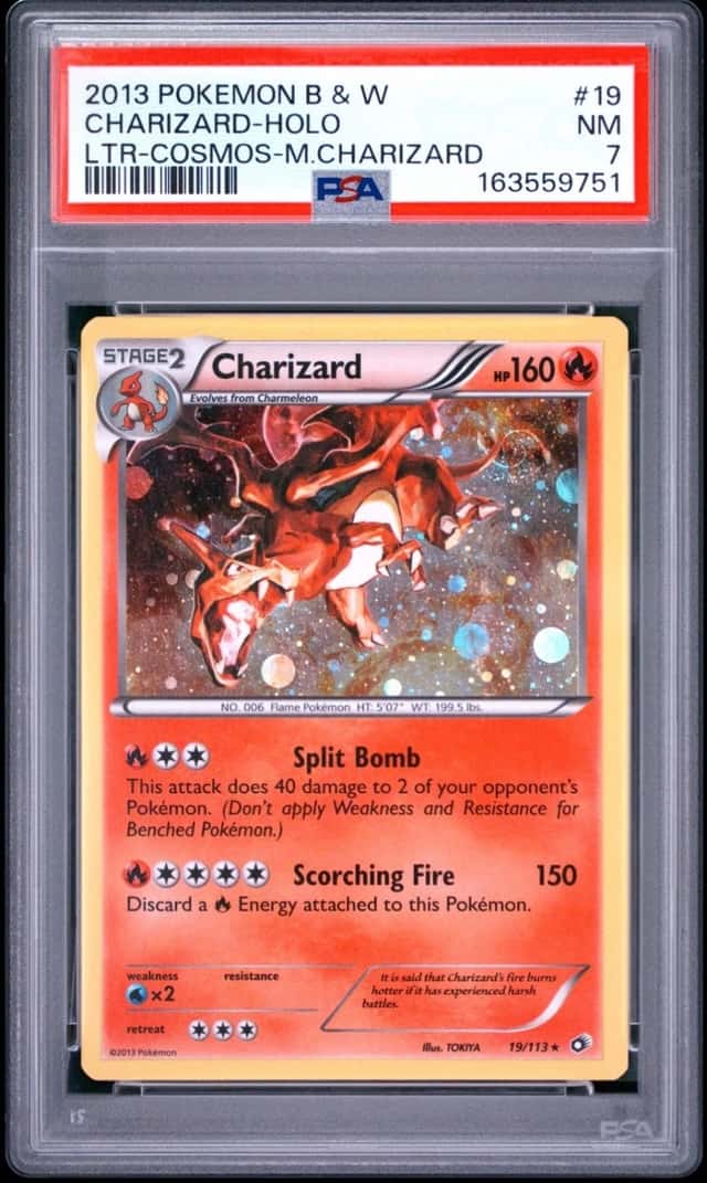 2013 CHARIZARD LEGENDARY TREASURES BLACK AND WHITE PSA 7 COSMOS 19/113 POKEMON