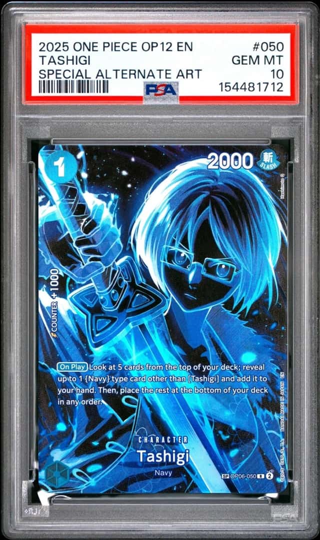 2025 ONE PIECE OP12-LEGACY OF THE MASTER SPECIAL ALTERNATE ART TASHIGI PSA 10
