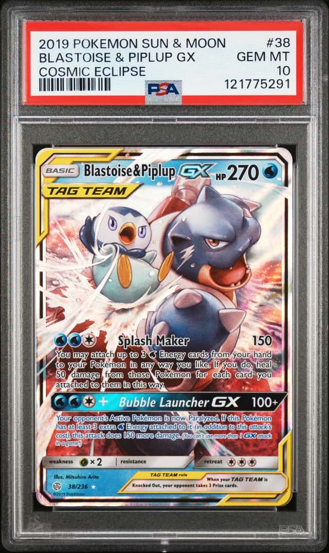 2019 Pokemon Sun & Moon Cosmic Eclipse Blastoise Piplup Tag Team #38/236 PSA 10