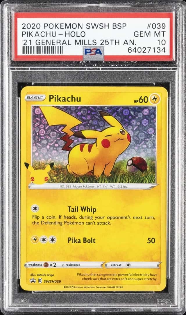 2020 POKEMON SWSH GENERAL MILLS 25TH ANNIVERSARY #039 PIKACHU-HOLO PSA 10