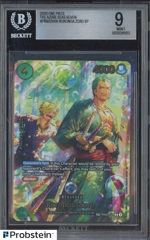 2026 One Piece The Azure Sea's Seven PRB02-006 Roronoa Zoro SP BGS 9