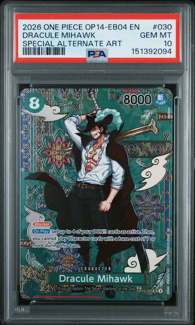 2026 ONE PIECE OP14-EB04-THE AZURE SEA'S SEVEN #030 DRACULE MIHAWK PSA 10