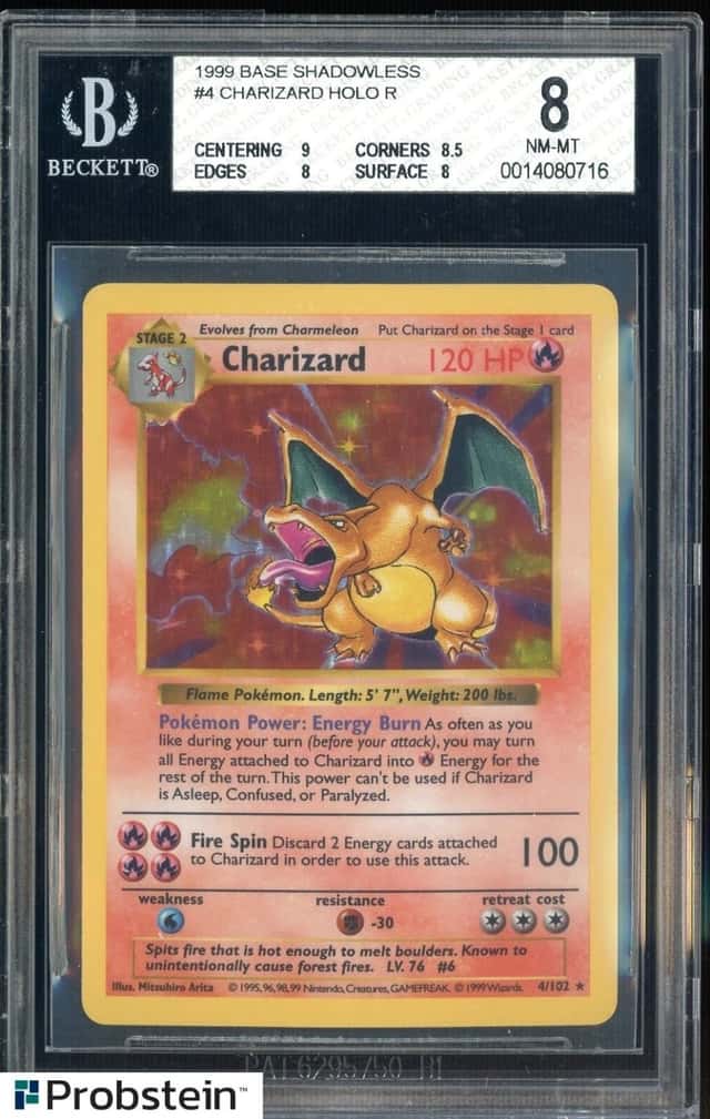 1999 Pokemon Game Base Shadowless #4 Charizard Holo BGS 8 w/ 9 Centering