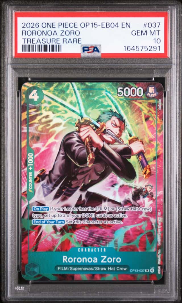 2026 ONE PIECE OP15-EB04-ADVENTURE ON KAMI'S ISLAND #037 RORONOA ZORO PSA 10
