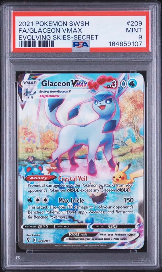 2021 POKEMON SWORD & SHIELD EVOLVING SKIES SECRET FULL ART/GLACEON VMAX PSA 9