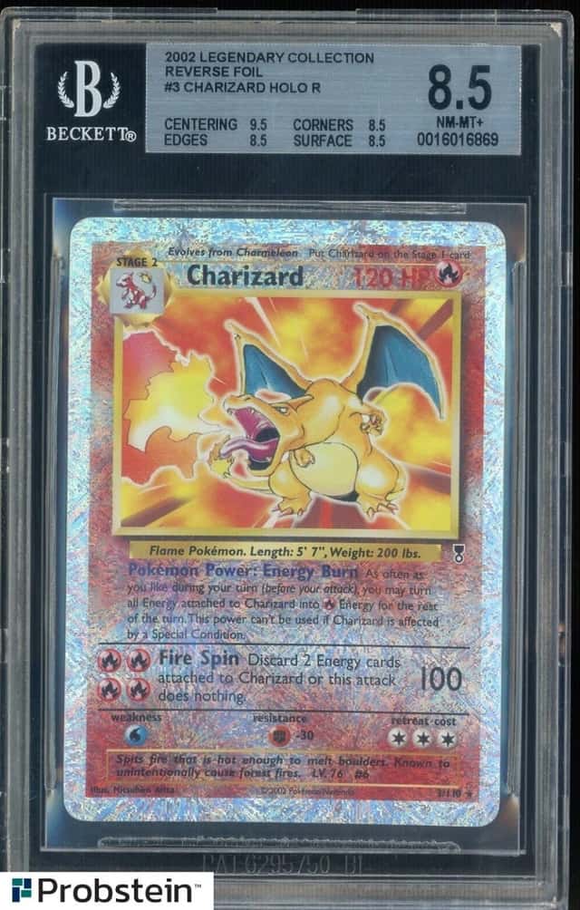 2002 Pokemon Legendary Collection #3 Charizard Reverse Holo Foil BGS 8.5 NM-MT+