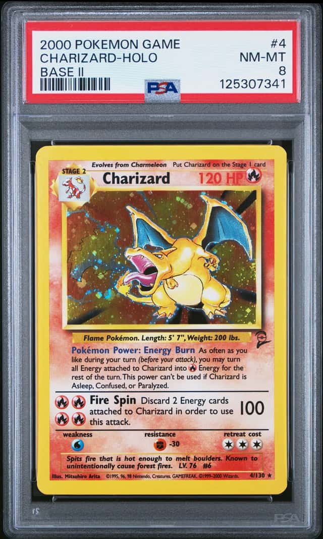 Pokemon 2000 Charizard 4/130 Holo Base Set 2 PSA 8