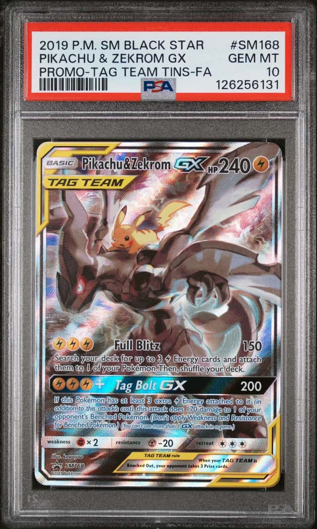 2019 Pokemon Sun and Moon Black Star Promo Tag Team Tins Pikachu/Zekrom Gx #SM168