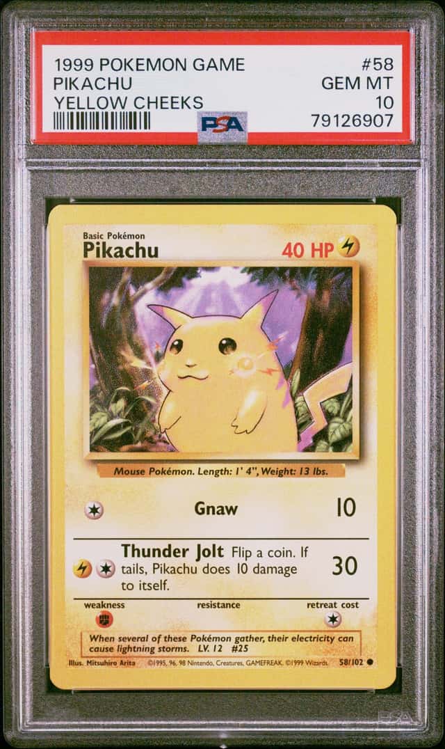 1999 Pokemon Base Set Pikachu Yellow Cheeks #58/102 PSA 10 GEM MINT