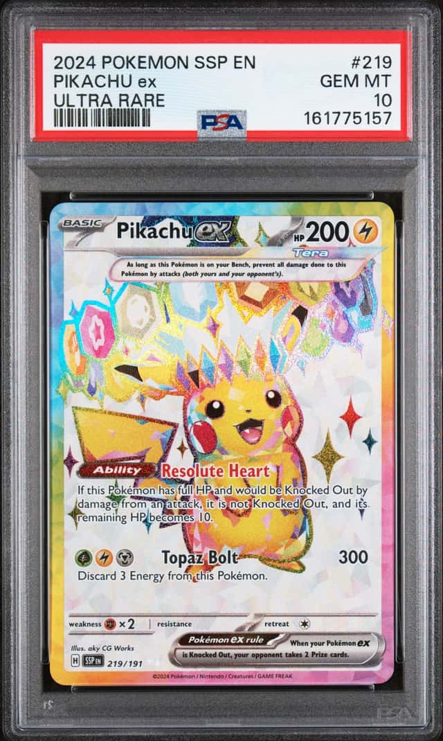 POKEMON PIKACHU ex 2024 SURGING SPARKS #219 RARE PSA 10