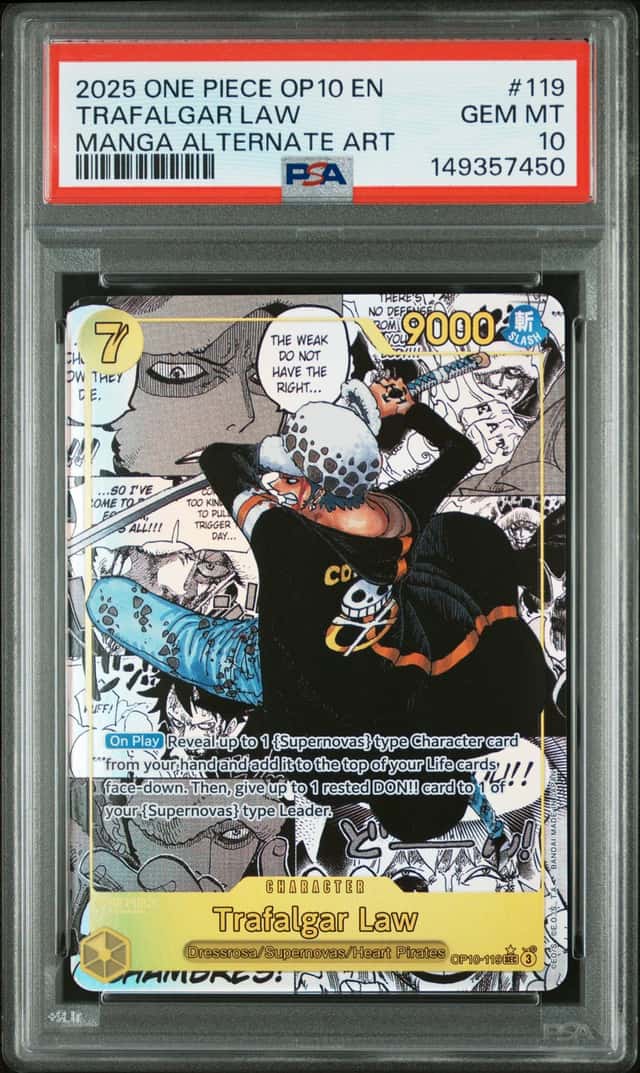 TRAFALGAR LAW 2025 ONE PIECE ROYAL BLOOD SECRET RARE MANGA ALT ART PSA 10 Q0646