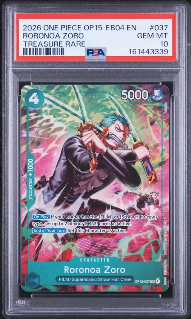 2026 ONE PIECE OP15-EB04-ADVENTURE ON KAMI'S ISLAND #037 RORONOA ZORO PSA 10