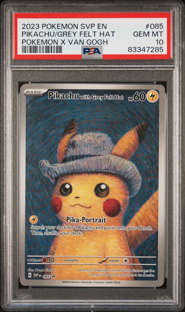 2023 POKEMON SVP EN-SV POKEMON X VAN GOGH #085 PIKACHU WITH GREY FELT HAT PSA 10