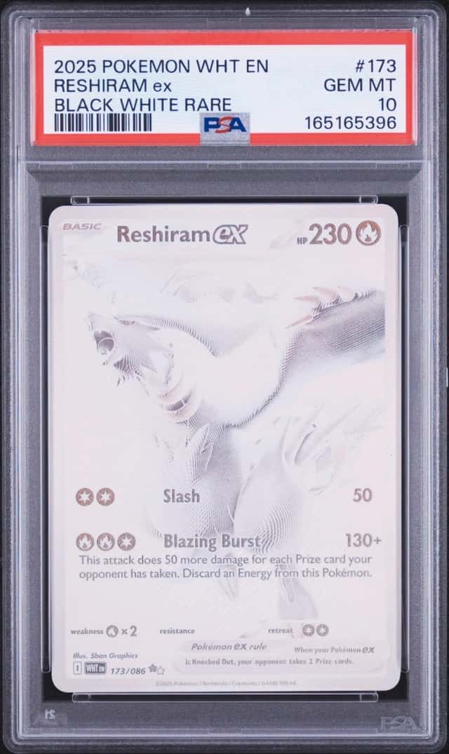 2025 POKEMON WHT EN-WHITE FLARE BLACK WHITE RARE #173 RESHIRAM EX PSA 10