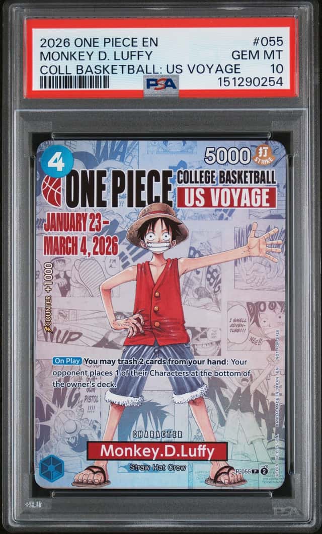 2026 One Piece EN P-055 Monkey D. Luffy College Basketball US Voyage PSA 10