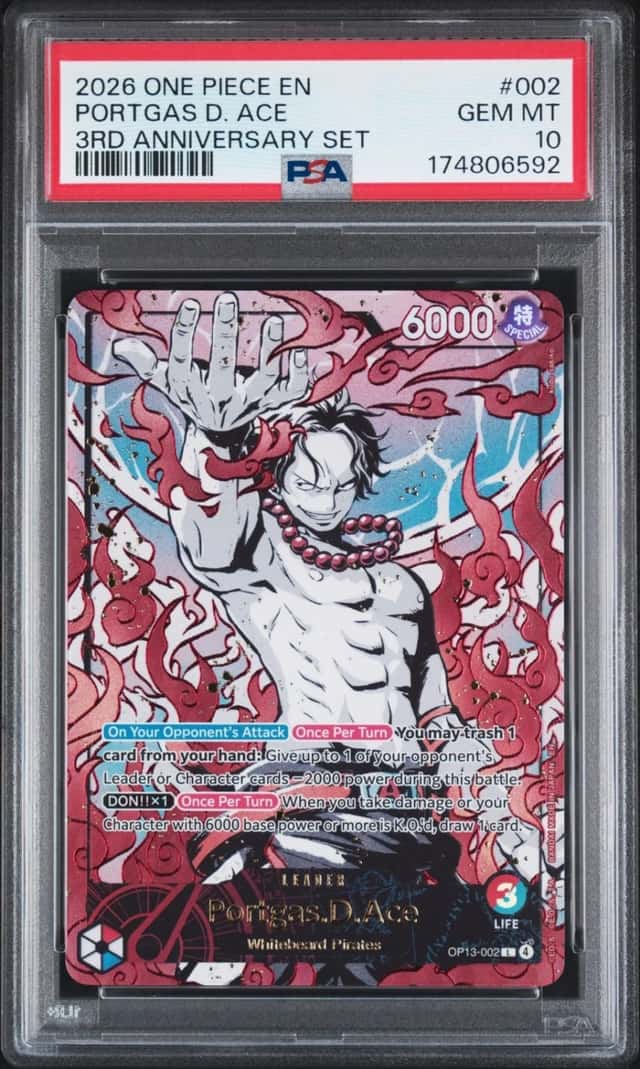 2026 ONE PIECE ENGLISH VERSION 3RD ANNIVERSARY SET #002 PORTGAS D. ACE PSA 10
