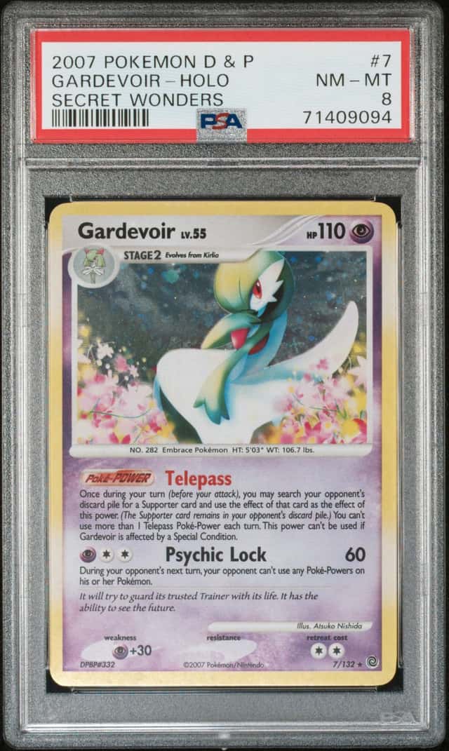 2007 POKEMON D&P SECRET WONDERS GARDEVOIR LV.55 #7/132 HOLO BLEED PSA 8 B E9