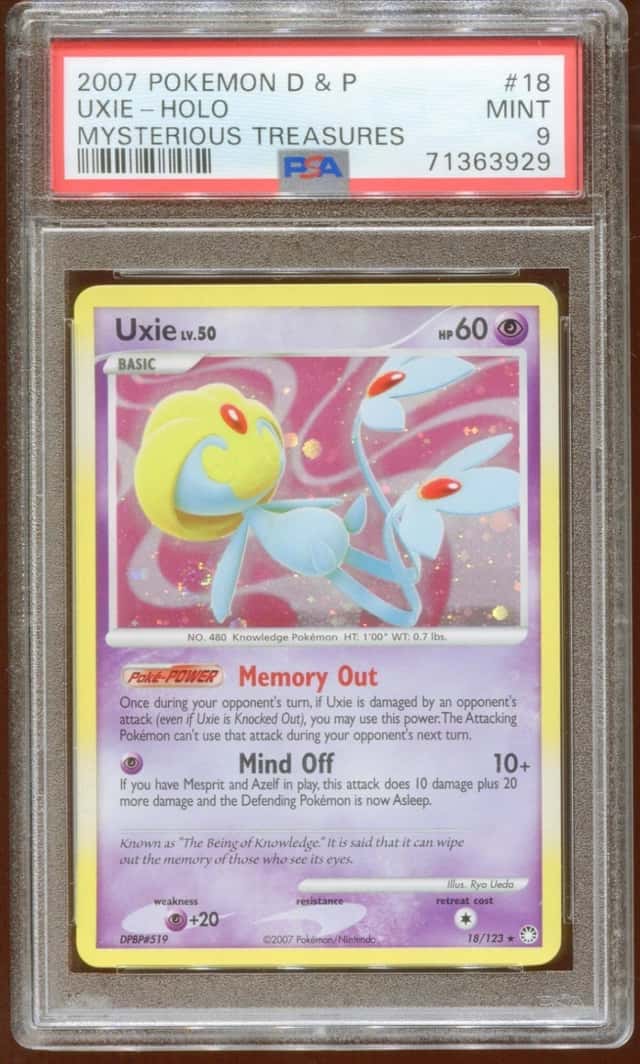 2007 POKEMON D & P MYSTERIOUS TREASURES UXIE LV. 50 #18/123 HOLO PSA 9 SWIRL