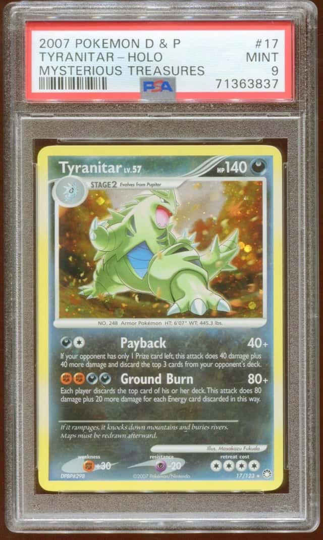 2007 POKEMON D & P MYSTERIOUS TREASURES TYRANITAR LV. 57 #17/123 HOLO PSA 9 A E9
