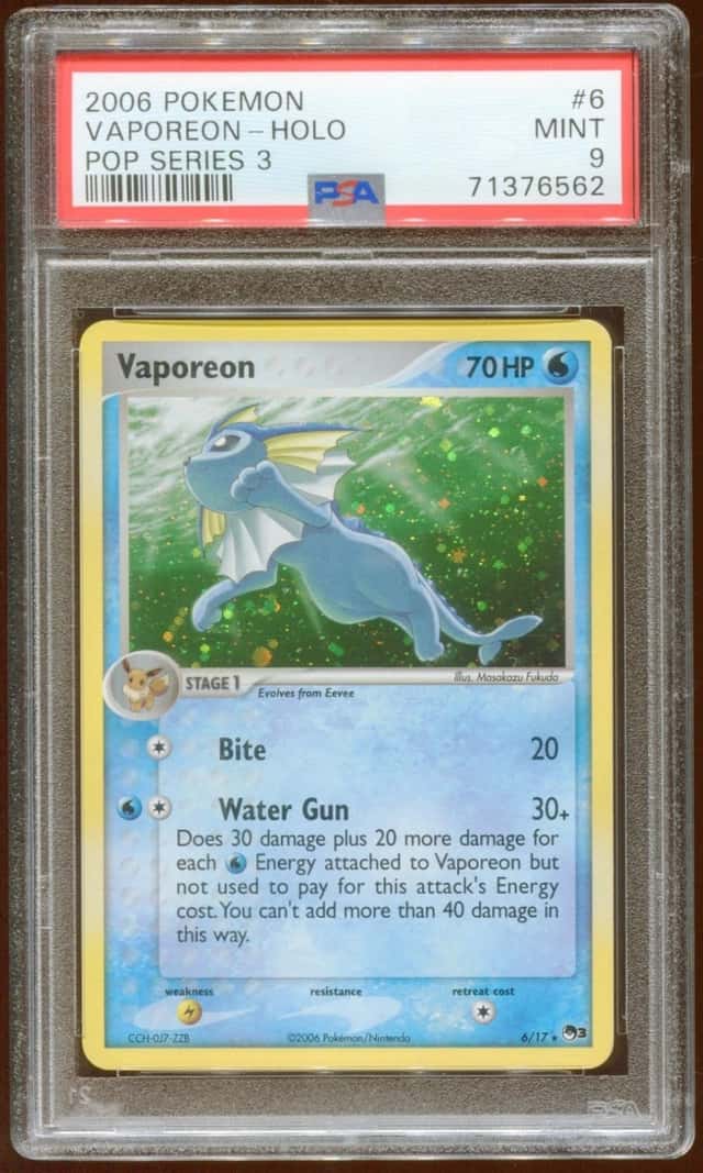2006 POKEMON POP SERIES 3 VAPOREON #6/17 RARE PROMO HOLO FOIL PSA 9 B E9