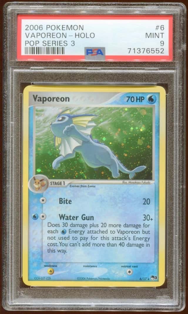 2006 POKEMON POP SERIES 3 VAPOREON #6/17 RARE PROMO HOLO FOIL PSA 9 A E9