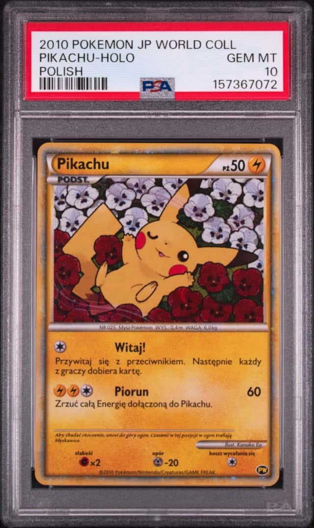 2010 POKEMON JAPANESE WORLD COLLECTION POLISH PIKACHU-HOLO PSA 10