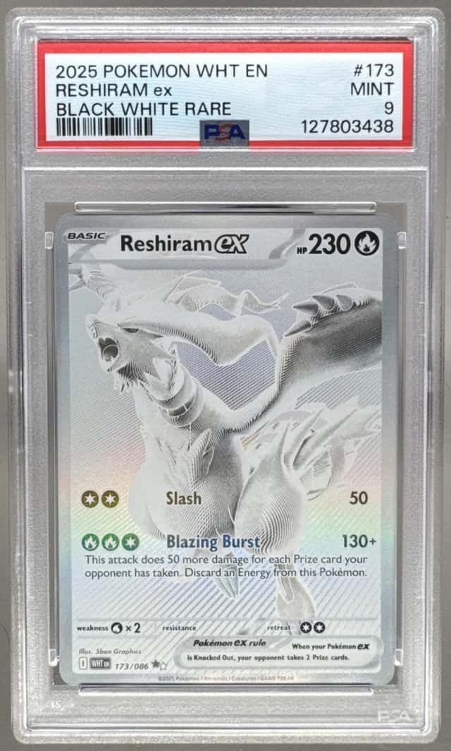 127803438 Reshiram ex 2025 Pokemon White Flare #173/086 Black and Rare PSA 9