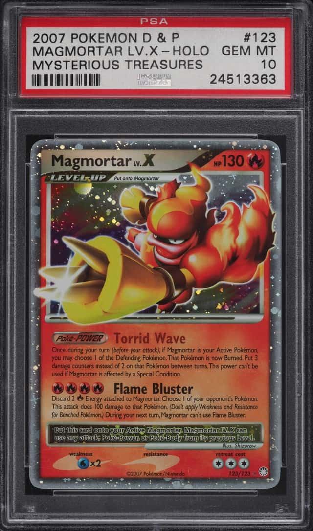 2007 Pokemon Diamond & Pearl Mysterious Treasures Holo Magmortar LV.X #123 PSA 10 GEM MINT