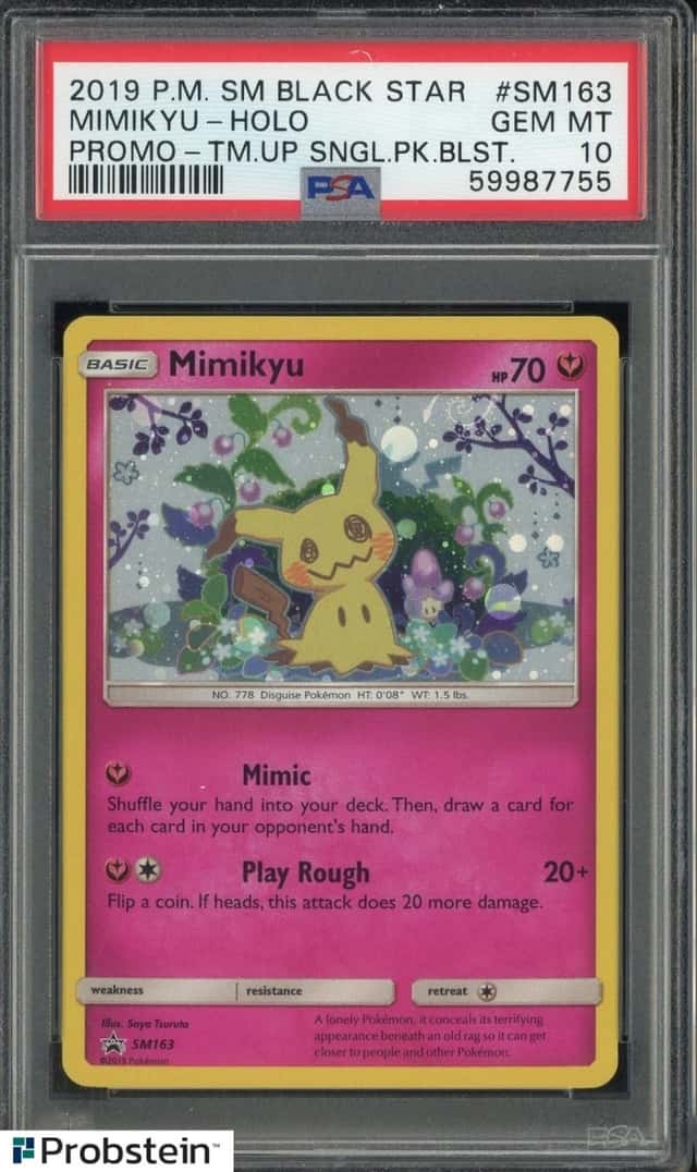 2019 Pokemon SM BSP Team Up Single-Pack Blister #163 Mimikyu Holo PSA 10