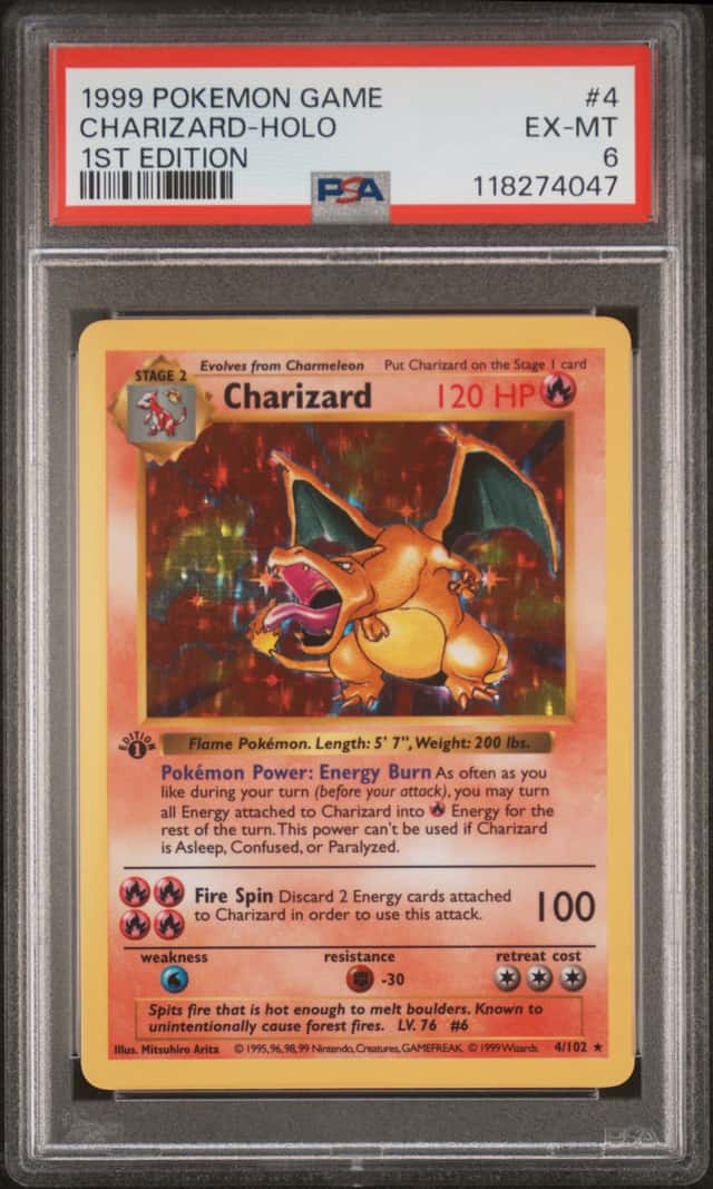 1999 Pokemon Base Set 1st Edition Shadowless Holo Charizard #4 PSA 6 EXMT
