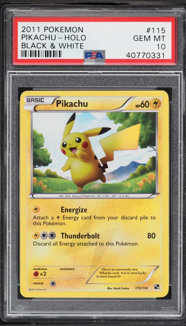 2011 Pokemon Black & White Holo Pikachu #115 PSA 10 GEM MINT
