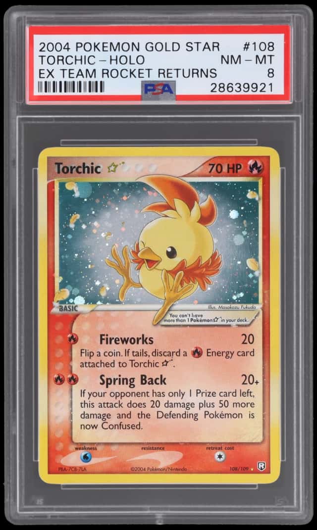 2004 Pokemon Ex Team Rocket Returns Gold Star Holo Torchic #108