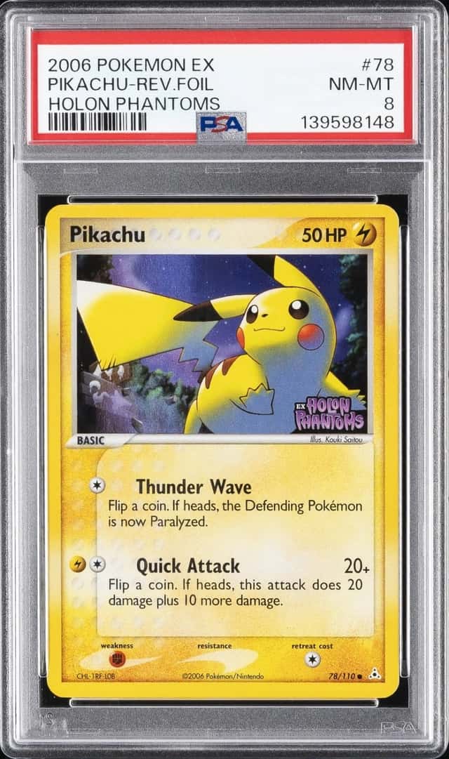 2006 POKEMON EX HOLON PHANTOMS #78 PIKACHU-REVERSE FOIL PSA 8