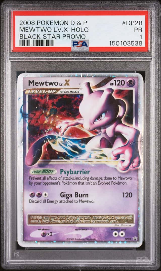 2008 Pokemon D&P Mewtwo LV.X DP28 Black Star Promo Holo PSA 1