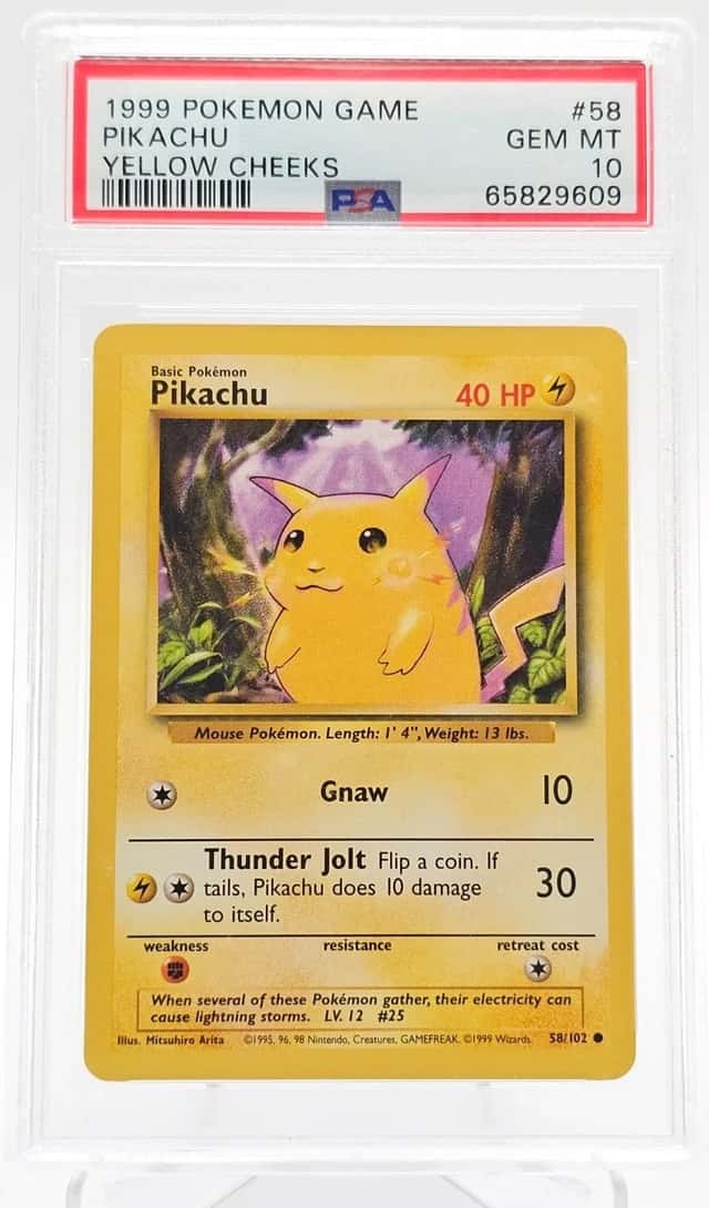 PIKACHU 1999 POKEMON GAME 58/102 YELLOW CHEEKS PSA 10 Q0895