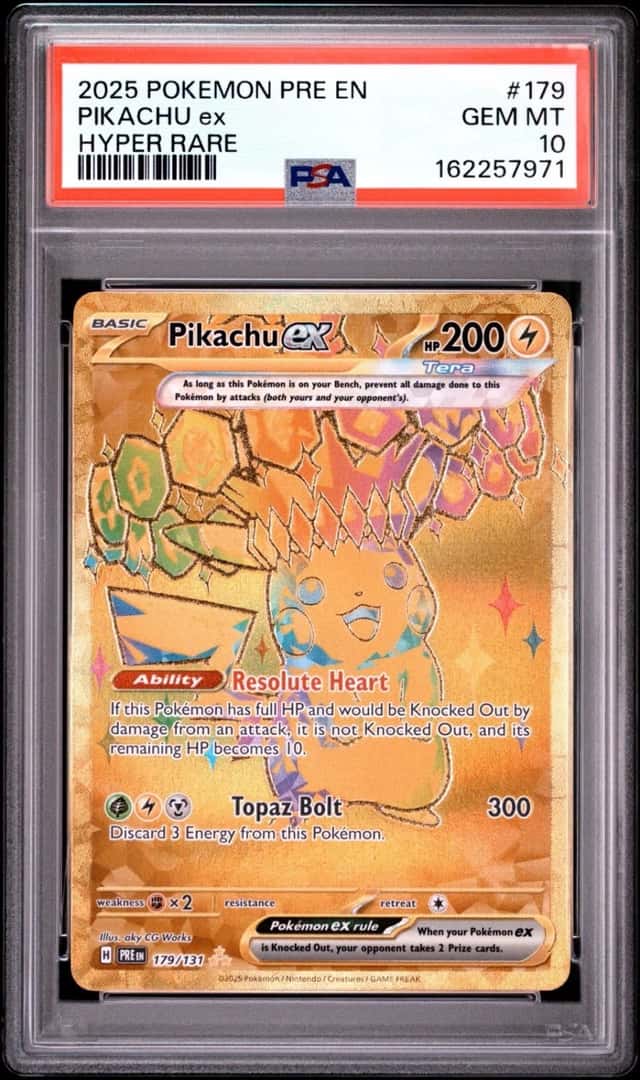 POKEMON PIKACHU ex 2025 PRE EN-PRISMATIC EVOL #179 HYPER RARE PSA 10