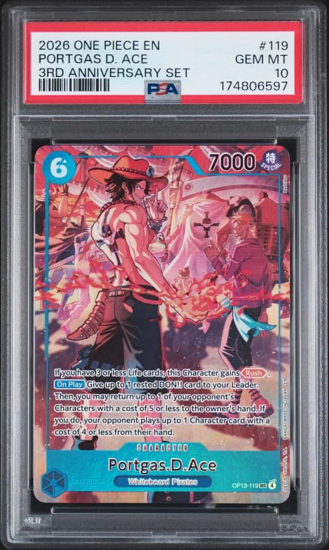2026 ONE PIECE ENGLISH VERSION 3RD ANNIVERSARY SET #119 PORTGAS D. ACE PSA 10