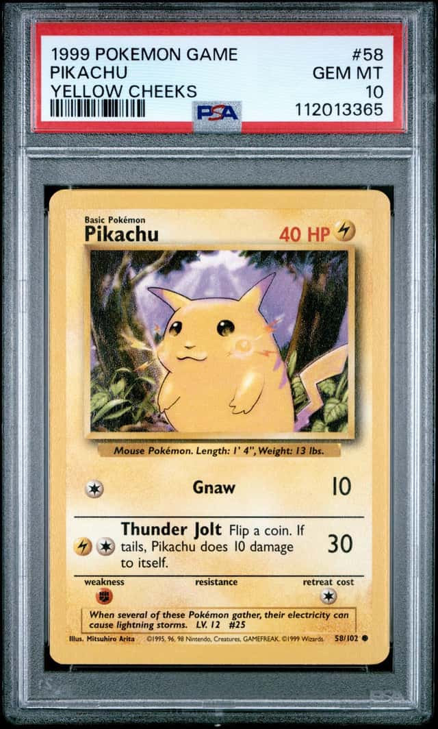 1999 Pokemon Unlimited Pikachu Yellow Cheeks Common #58/102 PSA 10 GEM MINT